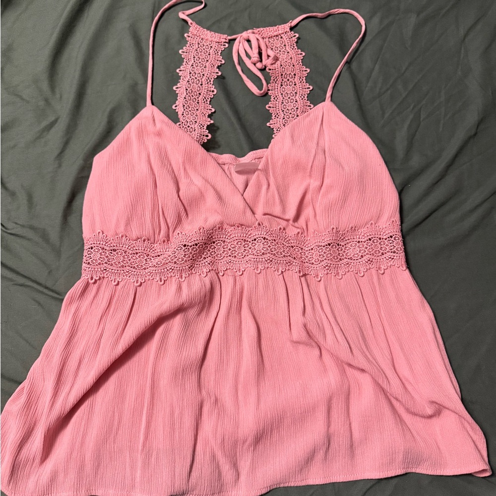 Pink Lace Trim Women's Top